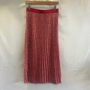 Vince Camuto Pleated Midi Skirt Womens Small Pink White Elastic Waist Lined Soft